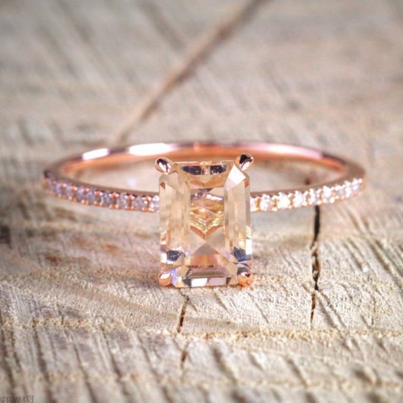 NEW💍18K ROSE GOLD DIAMOND MORGANITE 2PC RING SET - Picture 3 of 4